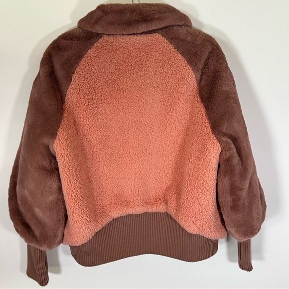 UGG Augusta Sherpa Baseball jacket oversized collar rib cuffs brown pink sz M - Picture 2 of 11